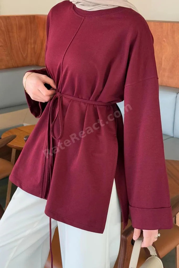 Yırtmaç Detaylı Sweat Bordo
