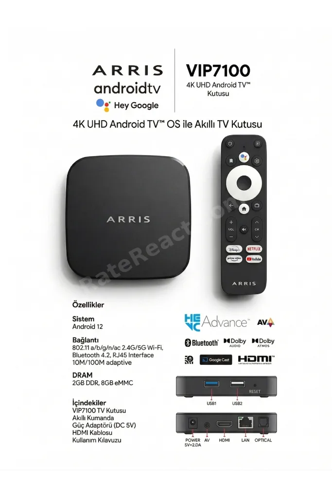 Arris 4K | Android 12 TV Box | Orijinal Lisanslı | Sesli Komutlu Kumanda | Akıllı Televizyon Kutusu