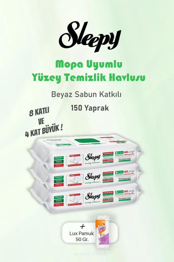 Yaprak Beyaz Sabunlu 150 Yer Temizlik Havlusu ve 50 gr Pamuk