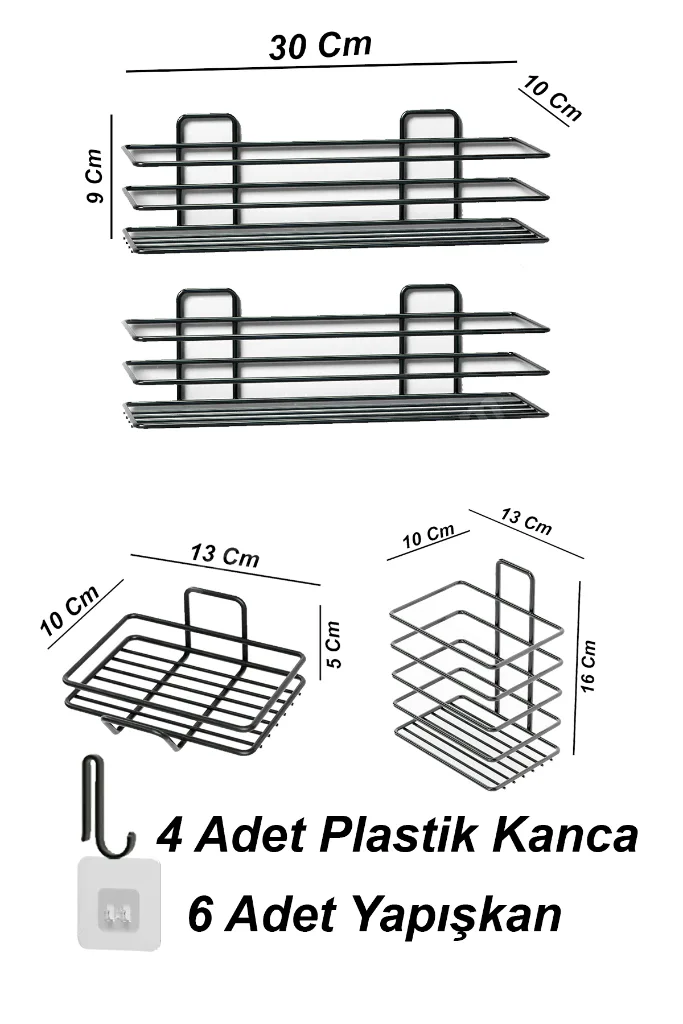 Yapışkanlı Banyo Seti Duş Rafı + Sabunluk + Diş Fırçalık Metal Set
