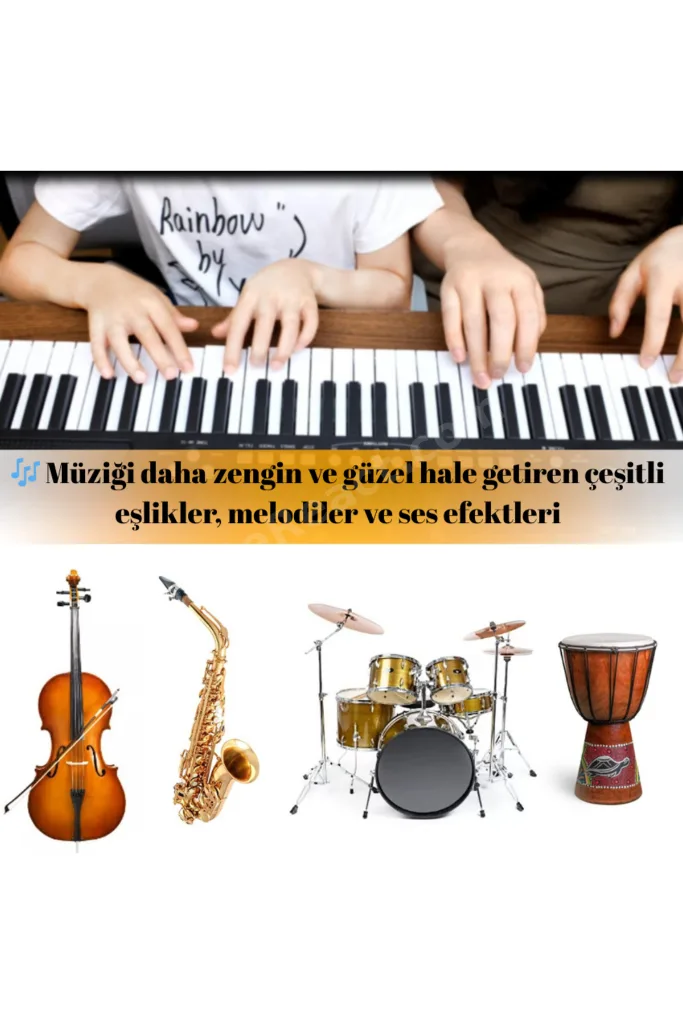 61 Tuşlu Elektronik Org Piyano Mikrofonlu Işıklı Adaptör Hediye Ritimli Demolu Keyboard
