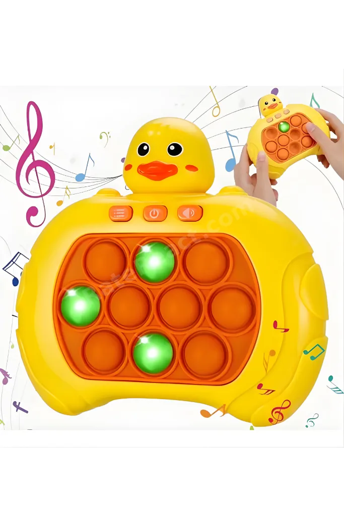 Işıklı Sesli Müzikli ÖRDEK Popit Pilli Eğitici Stres Giderici Quick Push Konsol SARI ÖRDEK