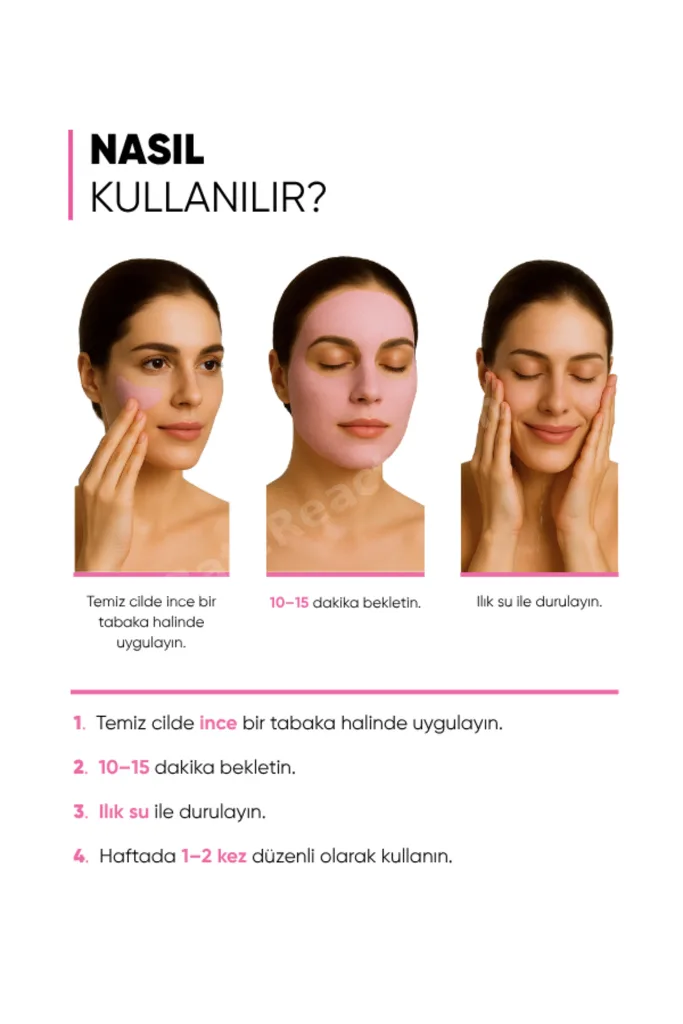 Siyah Nokta Karşıtı, Gözenek Sıkılaştırıcı Bentonitli Pembe Kil Maskesi 15 ML