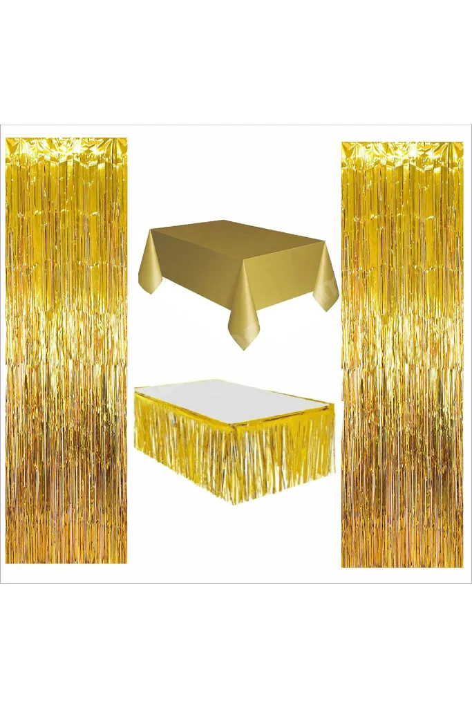 4 PARÇA GOLD MASA ÖRTÜSÜ,GOLD MASA ETEĞİ, 2 ADET GOLD ARKA FON