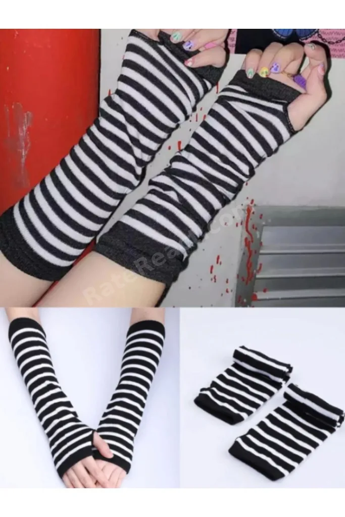 Unisex Fashion Moda Siyah Beyaz Çizgili Eldiven Kolluk