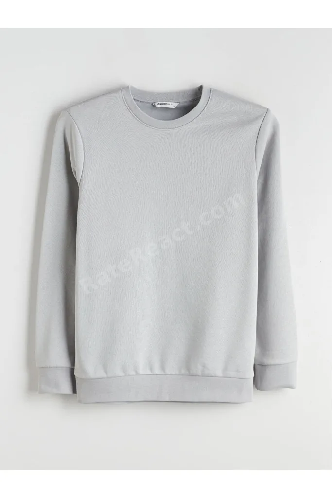 Gri Bisiklet Yaka Erkek Kalın Sweatshirt