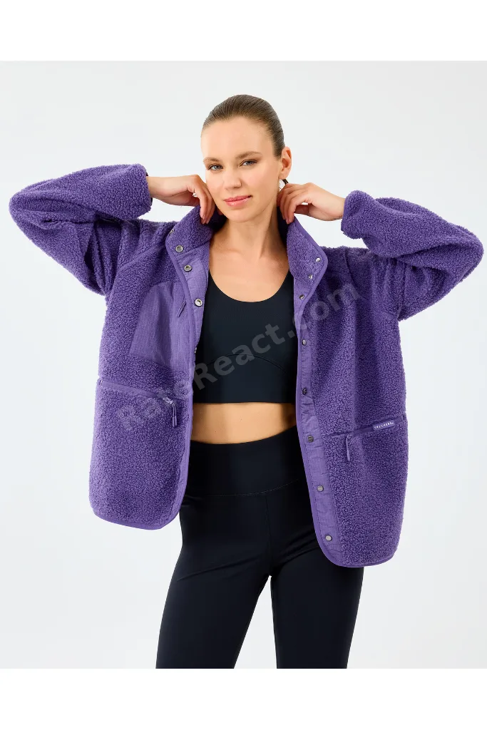 W Woven Detailed Pull Over Sherpa Kadın Mor Mont S2520218-0277