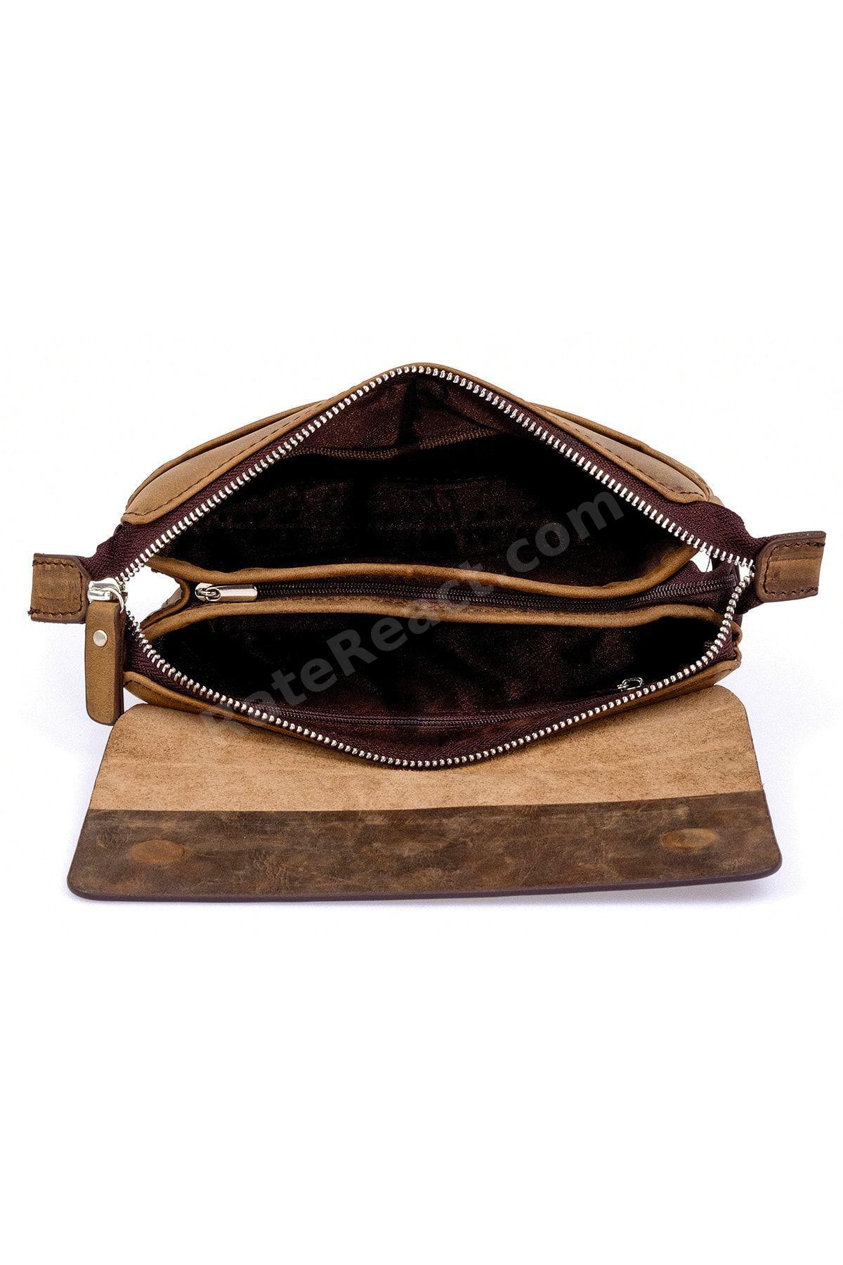 Erkek Portföy El Çantası Clutch Koyu Camel Hakiki Dana Deri Crazy Horse 9288-zkc