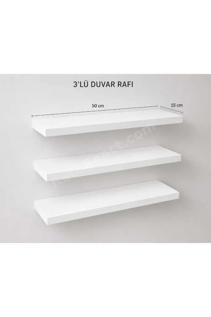 3’lü Gizli Bağlantılı Duvar Rafı – Beyaz – 50x15 cm