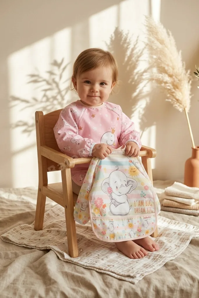 2'li Paket Sıvı Geçirmez Uzun Kollu Mama Önlüğü 6-24 Ay - Blw Uyumlu Leke Tutmaz Kırıntı Cepli Bebek