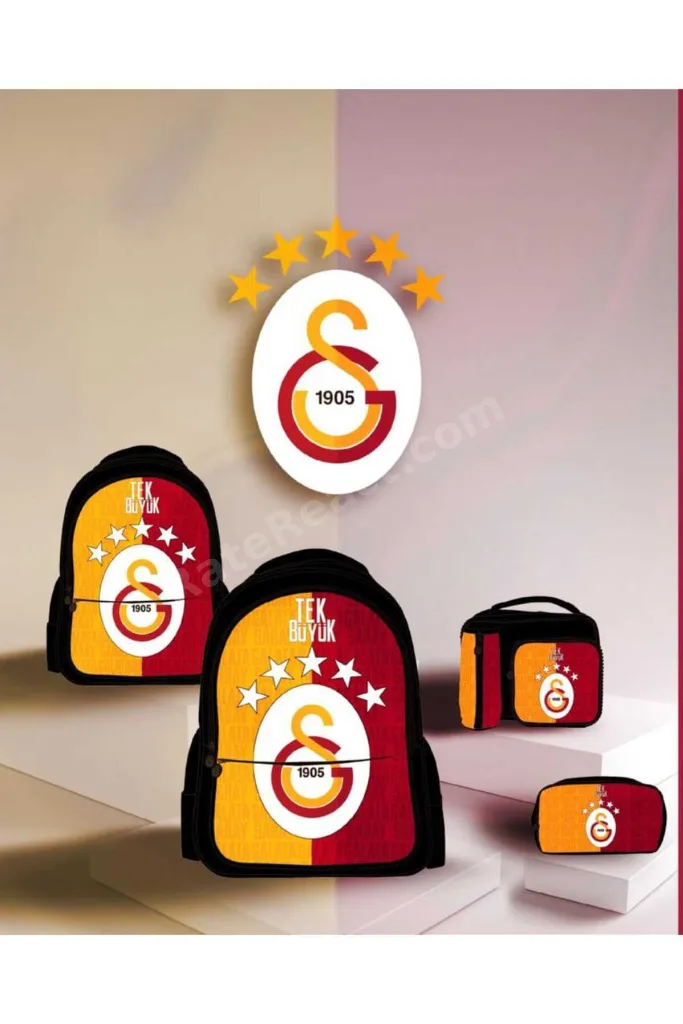 Beş Yıldız Lisanslı Çok Bölmeli Fermuarlı Okul Sırt Çantası Set Çanta Kalemlik Beslenme ve Suluk