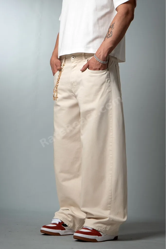 Vanilla Dust Wide Leg Super Baggy Ekru Erkek Jean Pantolon