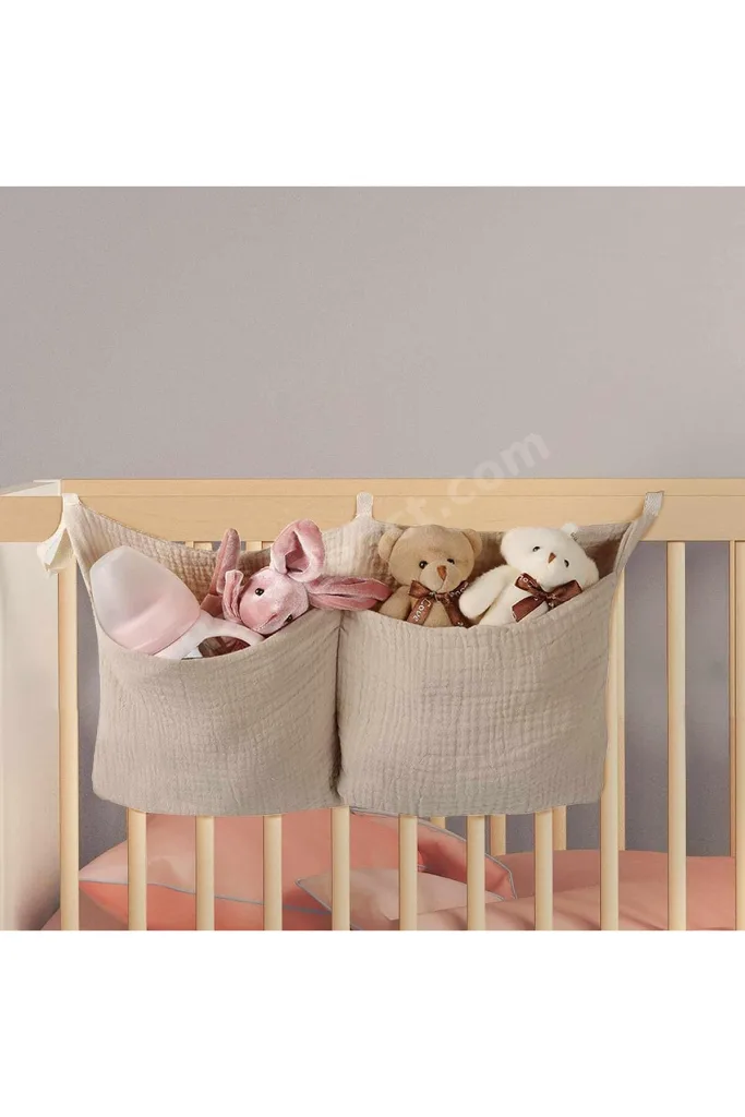 TTKTEKNOLOJİ Bebek bezi düzenleyici, çok fonksiyonlu asılı bebek organizeri, 2 cepli muslin kumaş, b