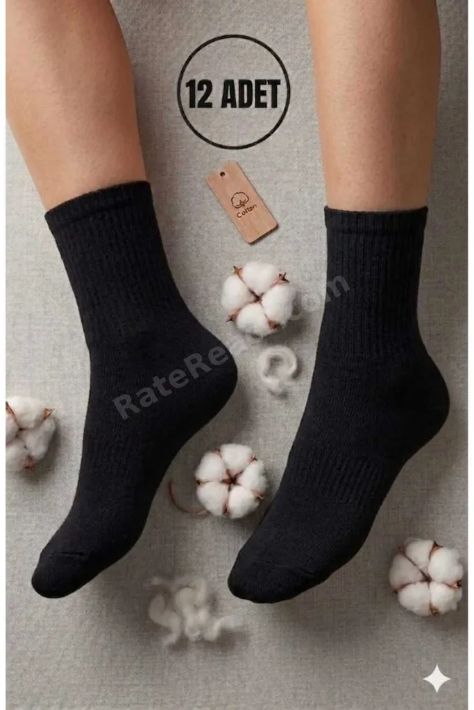 12 Li Pamuklu Ribanalı Yarım Konç Konfor Çorabı - Pamuk & Likralı -Unisex