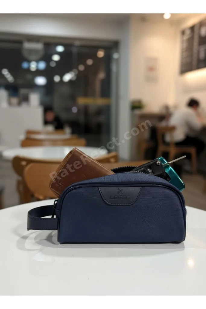 Lacivert Erkek Bakım Çantası – Suya Dayanıklı Dokulu Kumaş Seyahat Organizer Dopp Kit Tıraş ve Kozmetik Çantası 8376