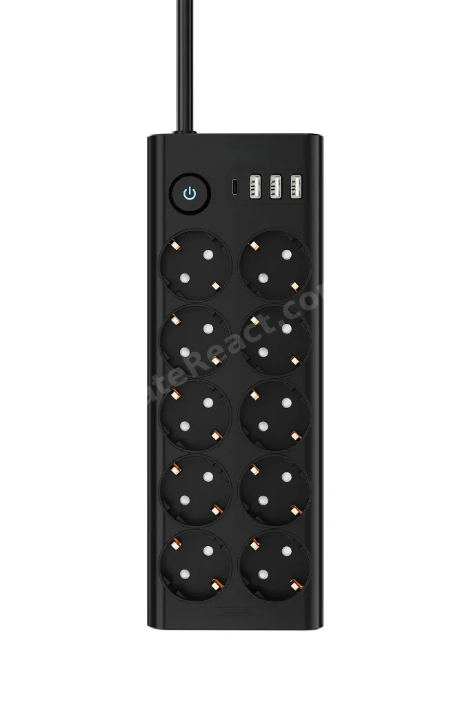 10'lu 2MT Uzatma Kablolu Çoklu Priz Akım Korumalı Grup Uzatma Priz 3X USB 1X Type-C Çıkışlı Priz