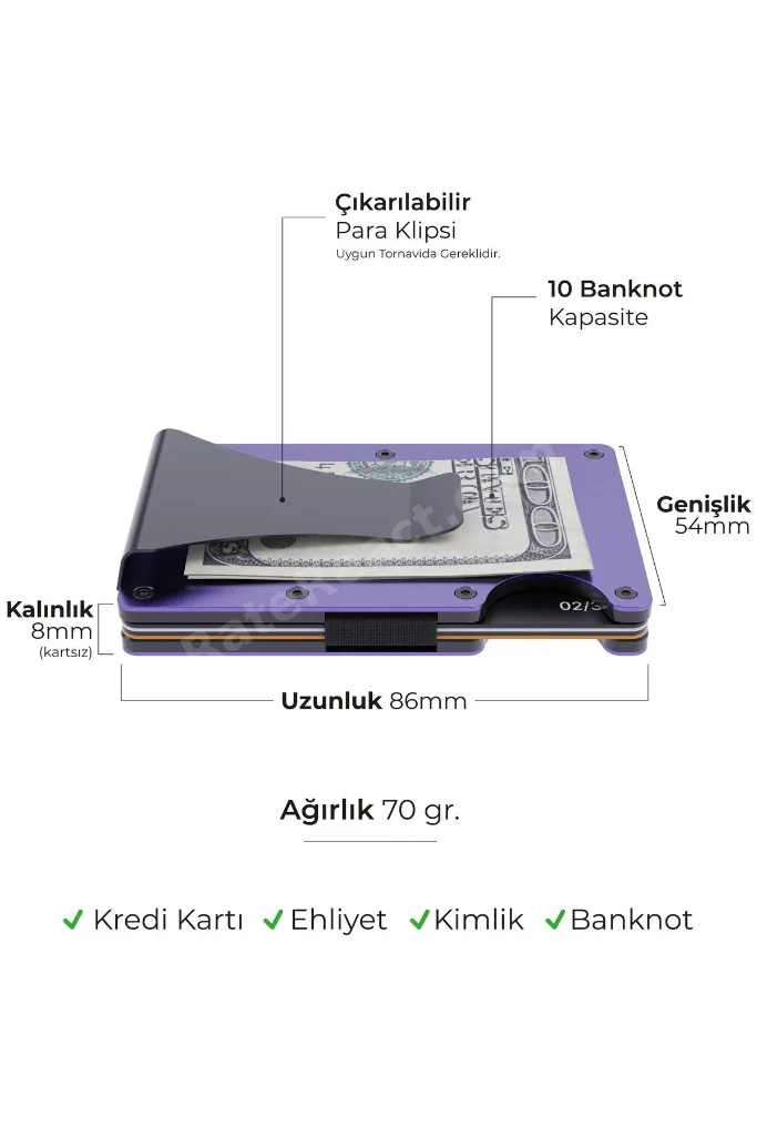 Cardx - Burano Clips - Yeni Nesil Minimalist Cüzdan & Metal Kartlık - Rfıd Koruma - Unisex (MOR)