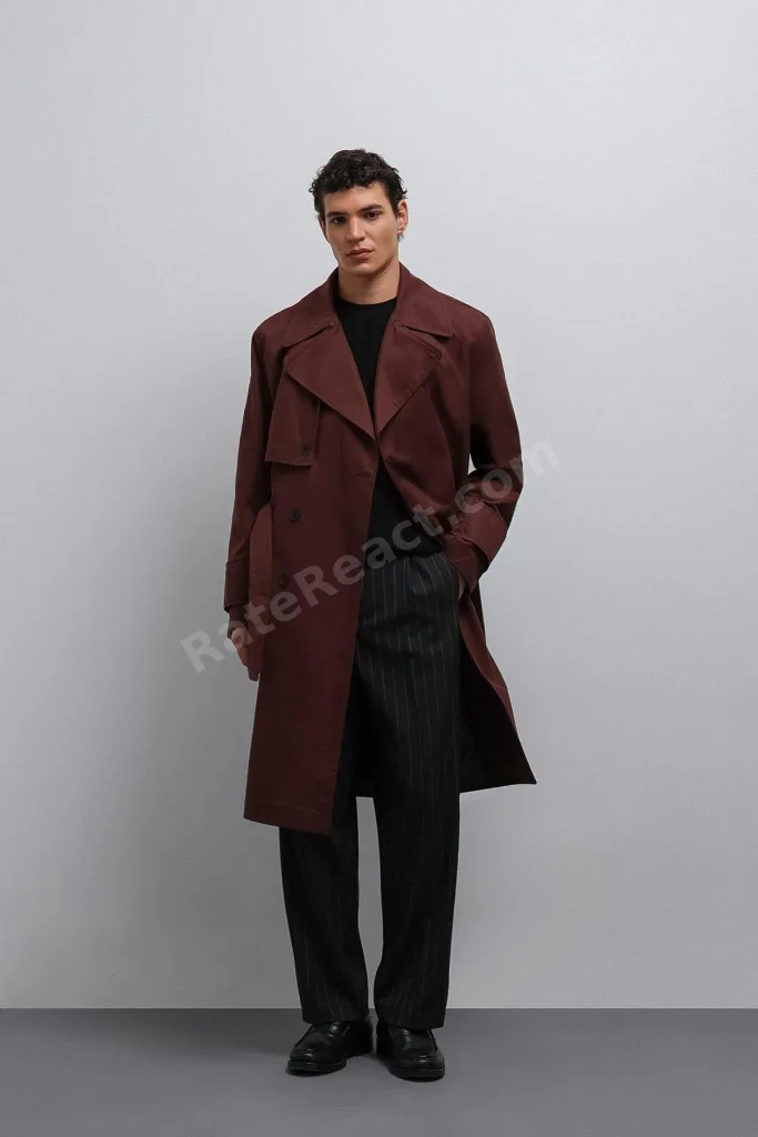 Bordo Relax Fit Erkek Trençkot