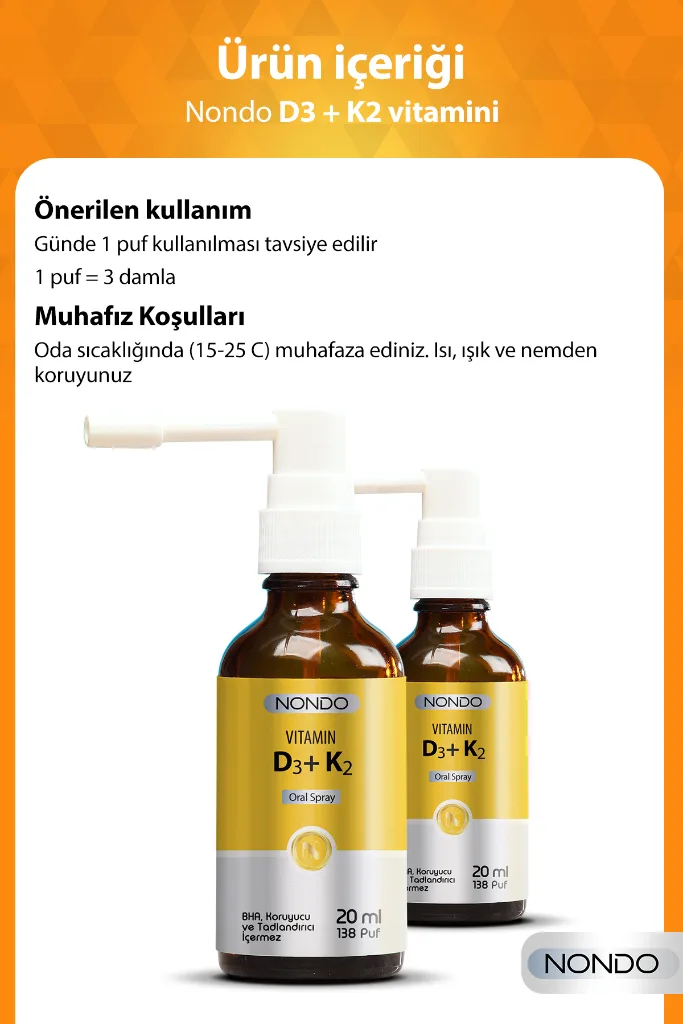 Vitamin D3 K2 İkisi Bir Arada Sprey 20 ml 138 Puf