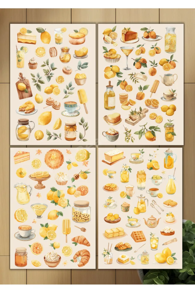 Limon Temalı Sticker Kitabı Planner Journal Ajanda Scrapbook Seti SB0008