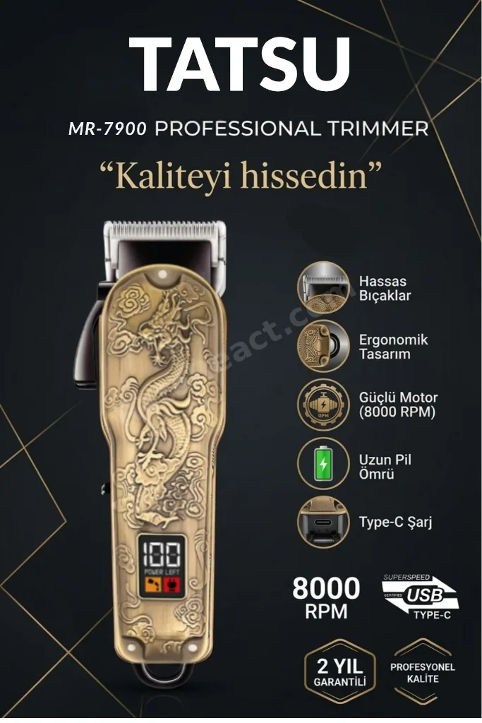 JPR-7900 Tatsu Şarj Göstergeli 6 Kademeli 8000 RPM 1800 mAh Saç Sakal Tıraş Makinesi Erkek Bakım