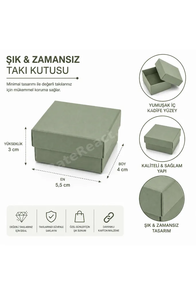Yeşil Takı Kutusu( 5,5x4x3 cm) Hediye Kutusu Yüzük Küpe Kolye Saklama Kutusu Şık Minimal Tasarım