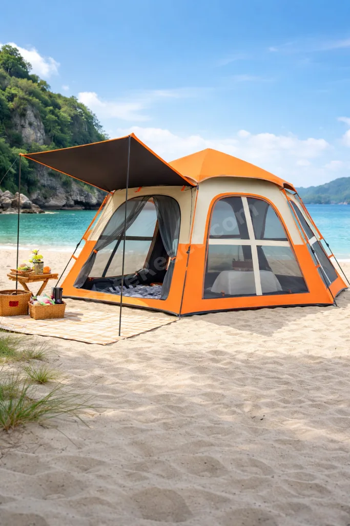 6 Kişilik Büyük Aile Kamp Çadırı Otomatik 280x240x155 cm Su Geçirmez Tente Gölgelikli