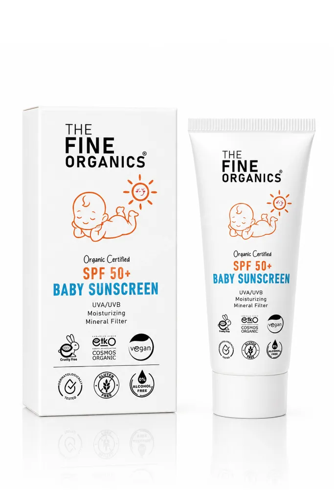 Organik Sertifikalı SPF 50+ UVA/UVB Mineral Filtreli Bebek Güneş Kremi, Vegan Güneş Kremi
