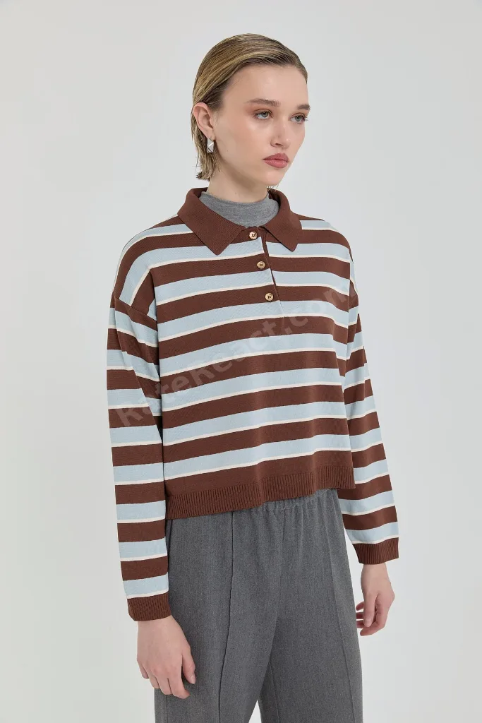 Polo Yaka Crop Kazak - Kahve