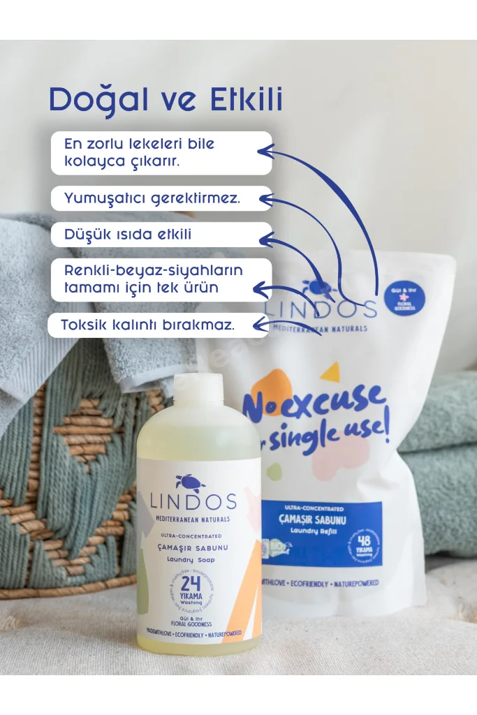 Doğal Çamaşır Deterjanı Gül Itır Kokulu %100 Bitkisel Deterjan Ekonomik 48yıkama 1.2l