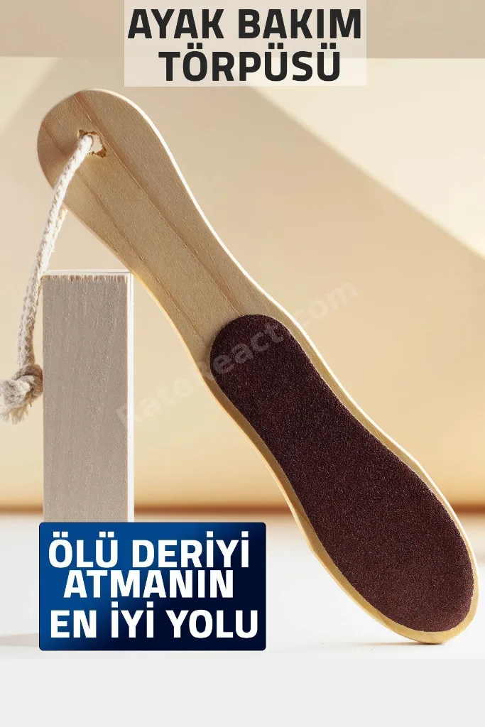 Ayak Bakım Törpüsü Ahşap, çift taraflı, ipli  (Topuk törpüsü, Nasır temizleyici)