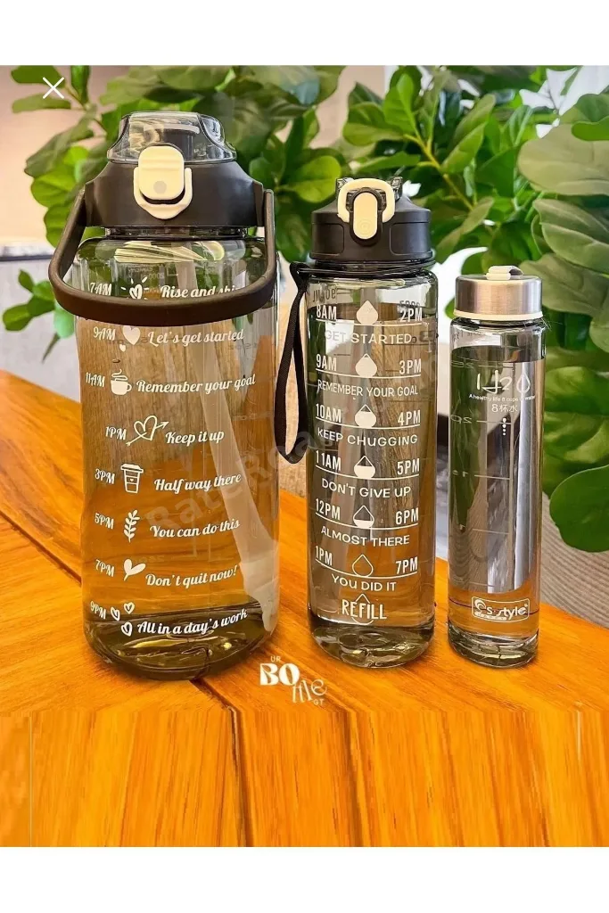 3 Lü Set Şeffaf Su Matarası Şişesi Suluk 2 Lt 900ml 600ml Spor Salonu Su Şişesi Çizelgeli