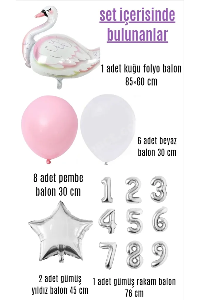 Beyaz Kuğu Doğum Günü Partisi Seti - Yaş Günü Konsepti - Beyaz Kuğu, Pembe ve Beyaz Makoron Balon