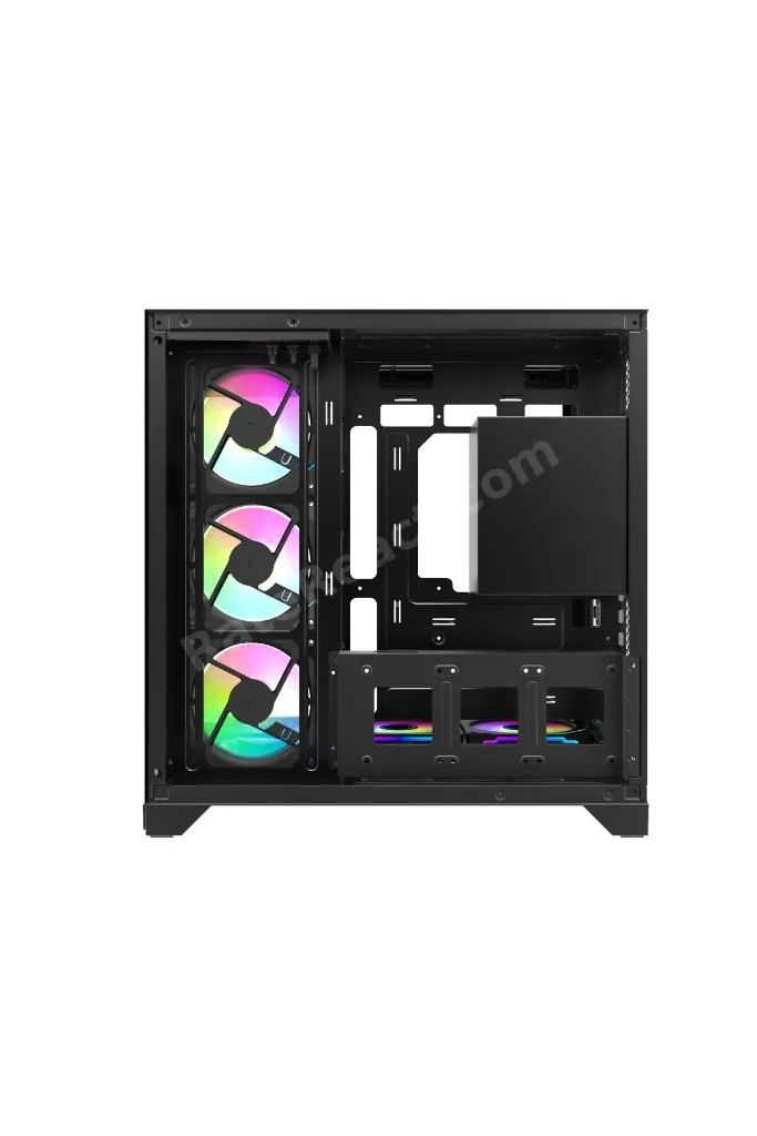 Siyah RGB 7 Fanlı 7x120mm Kumanda + Tuş RGB Kontrollü 1x Type-C 2x Usb Gaming Akvaryum Kasa