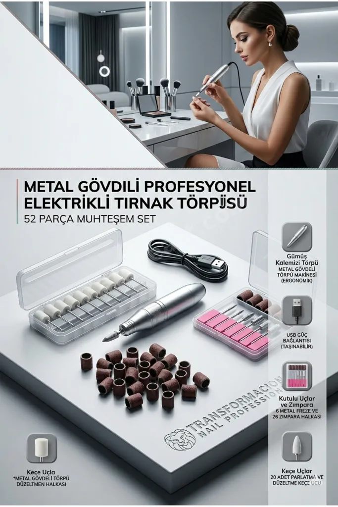 Profesyonel Elektrikli Törpü Seti, 44 Parça Manikür Pedikür Tırnak Bakım Freze Makinesi 714663