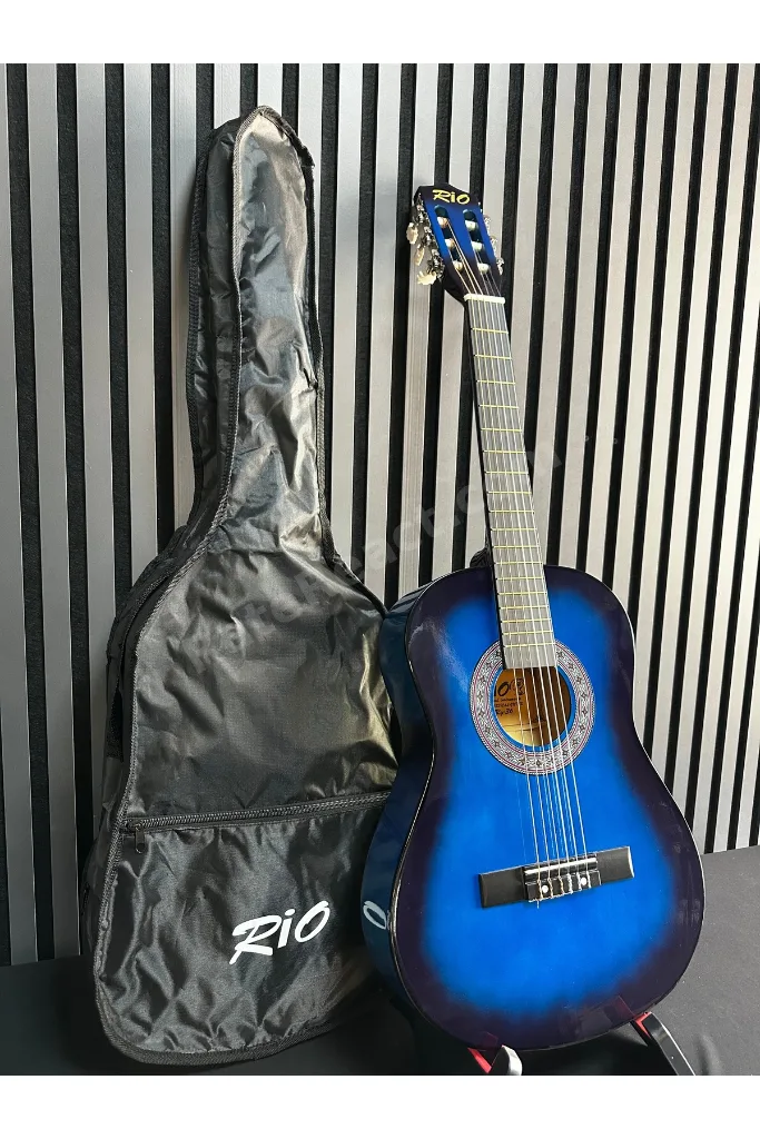 3/4 7-14 Yaş Mavi Klasik Gitar Askı Kapo Gitar Kılıf Pena Penalık Sticker
