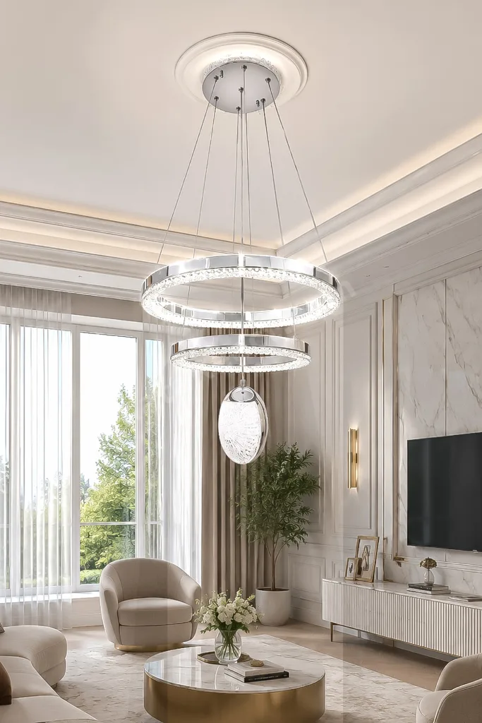 Kardelen Modern Tasarım Sarkıt Led Avize 3 Renk Işık Kristal Görünüm Oturma Odası Yemek Odası Salon Yatak Odası