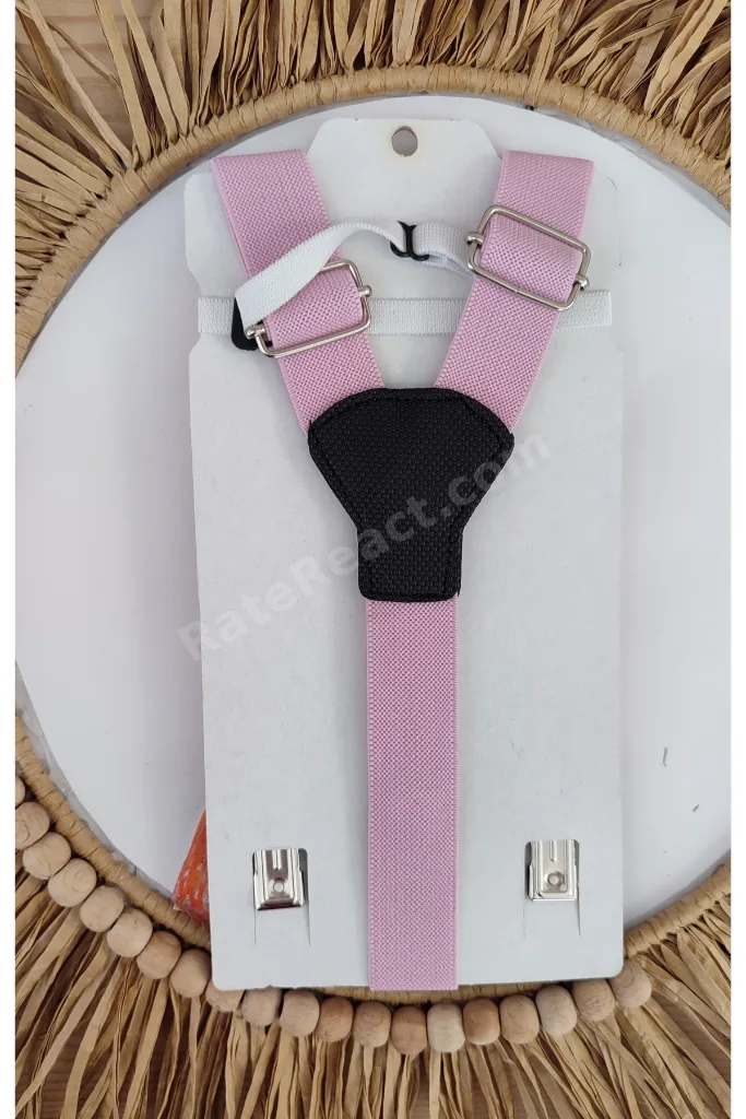 Pembe 1-9 Yaş Pantolon Askı Papyon Seti