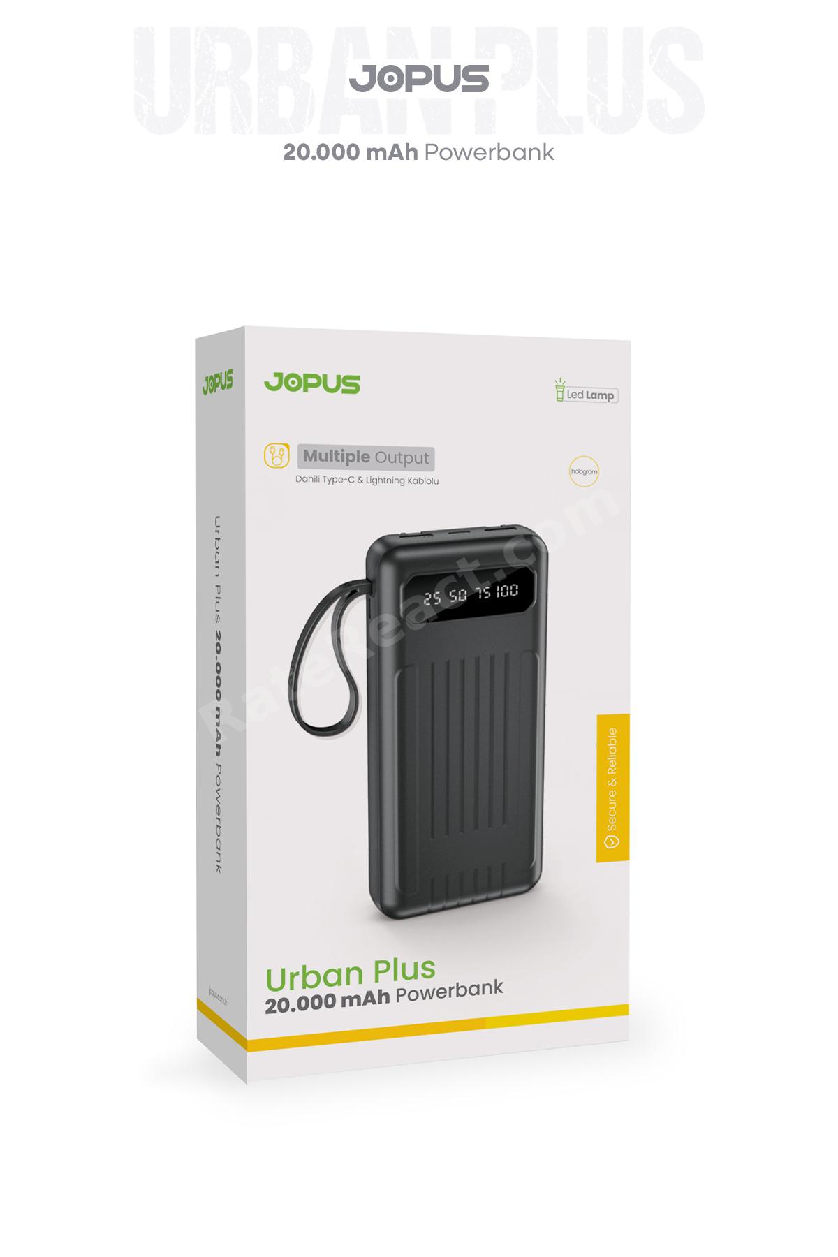 20000mAh PowerBank Dahili Kablolu, LCD Ekranlı, LED Lambalı, Taşınabilir Şarj Cihazı - Siyah JP-P11A