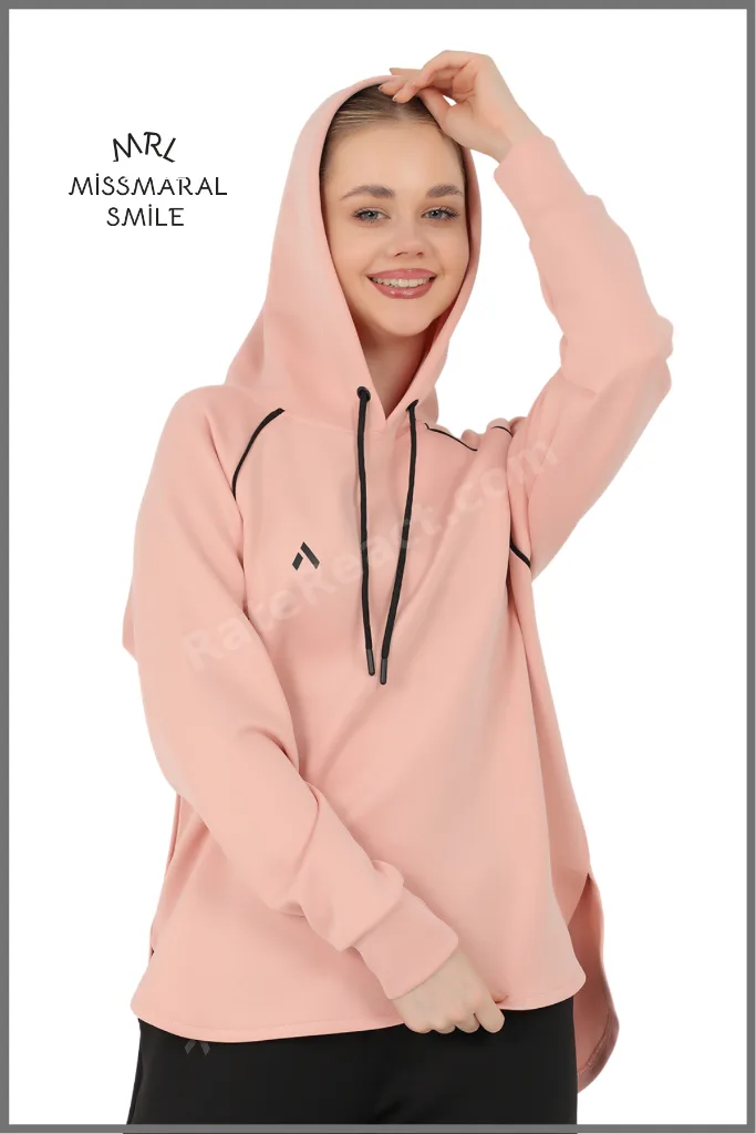 Kadın   Eşofman Üst Yavruağzı  Scuba Kapüşonlu Reglan Kol Aktif Spor Sweatshirt