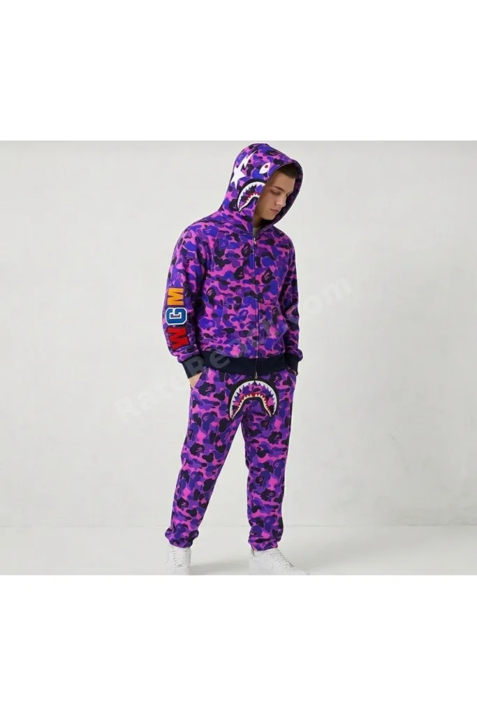 BAPE PUBG NAKIŞ İŞLEMELİ FERMUARLI KAPUŞONLU İKİLİ TAKIM ALT ÜST