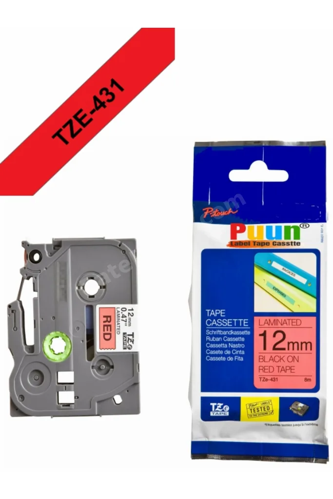 Brother TZe-S431 12mm*8mt Kırmızı üzerine Siyah Güçlü Yapışkanlı Laminasyonlu Muadil Etiket (TZe Tape)
