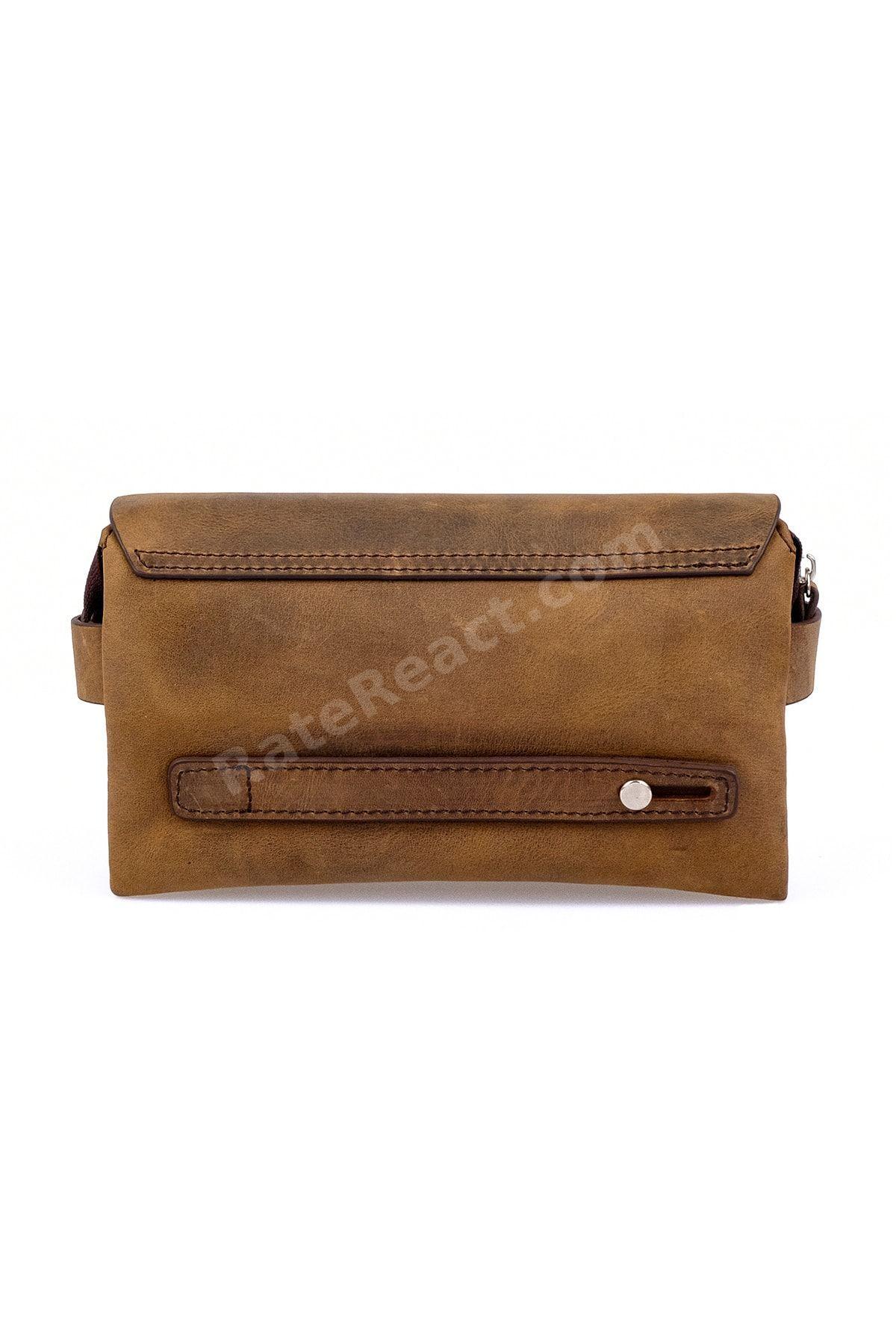 Erkek Portföy El Çantası Clutch Koyu Camel Hakiki Dana Deri Crazy Horse 9288-zkc
