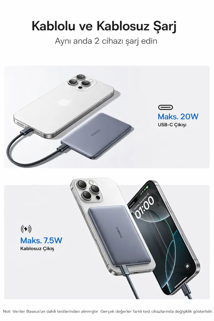 AM41 Picogo 0.3'' Ultra İnce 5000mAh MagSafe Kablosuz Powerbank