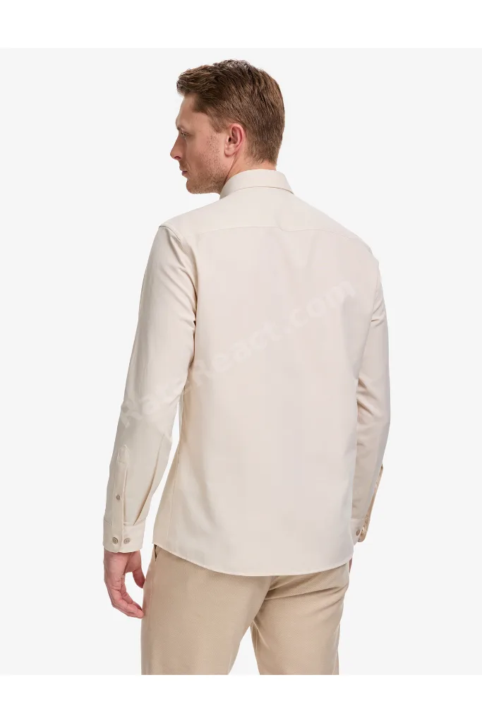 Bej Oxford Slim Fit Kolay Ütülenebilir Gömlek 50325365-VR011