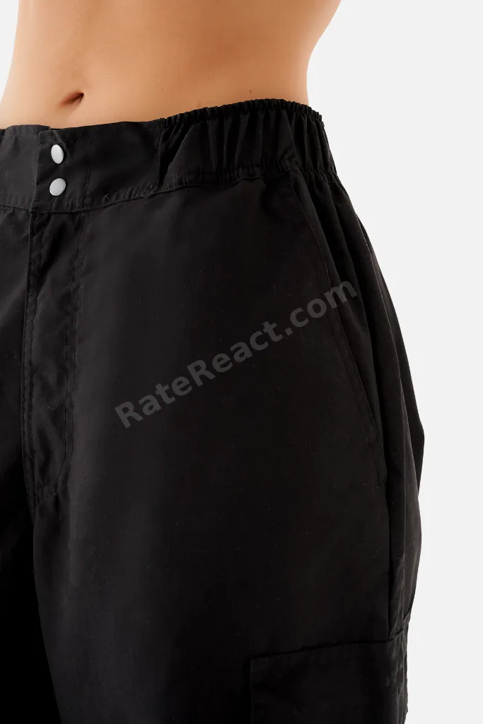 Emma Voyager Wide-Leg Siyah Paraşüt Pantolon