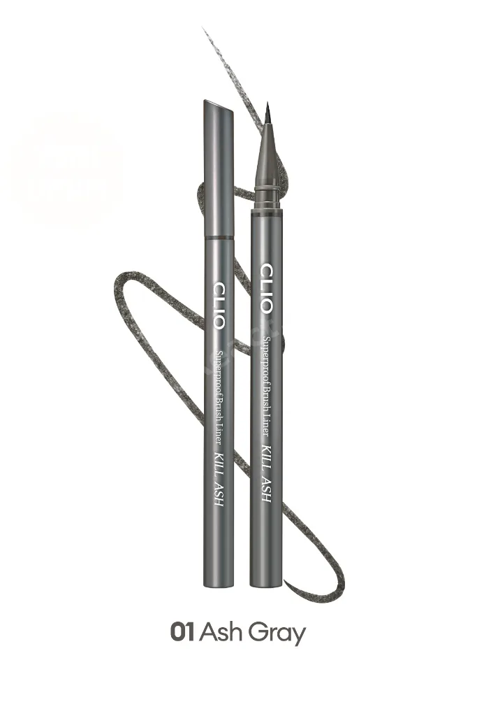 İnce, Mikrofiber Fırça Uçlu Kalem Eyeliner CLIO Superproof Brush Liner Kill Ash (001 Ash Gray)