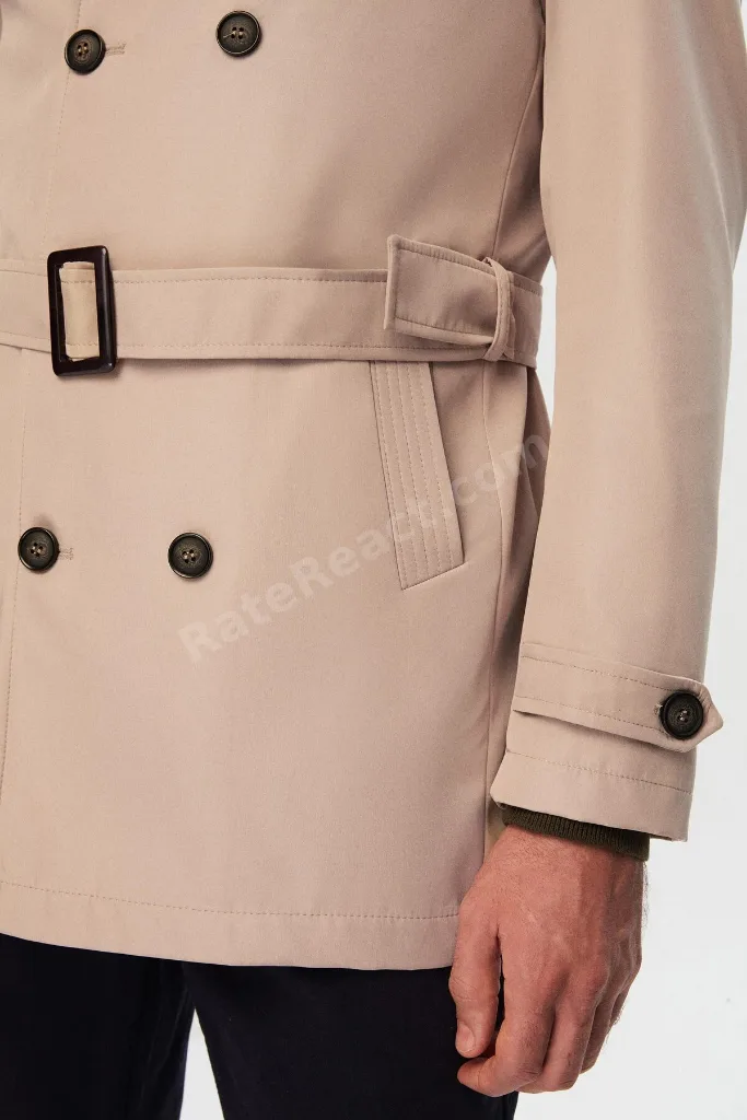 Ds Damat Regular Fit Bej Apoletli Beli Kemerli Pardösü/Trenckot