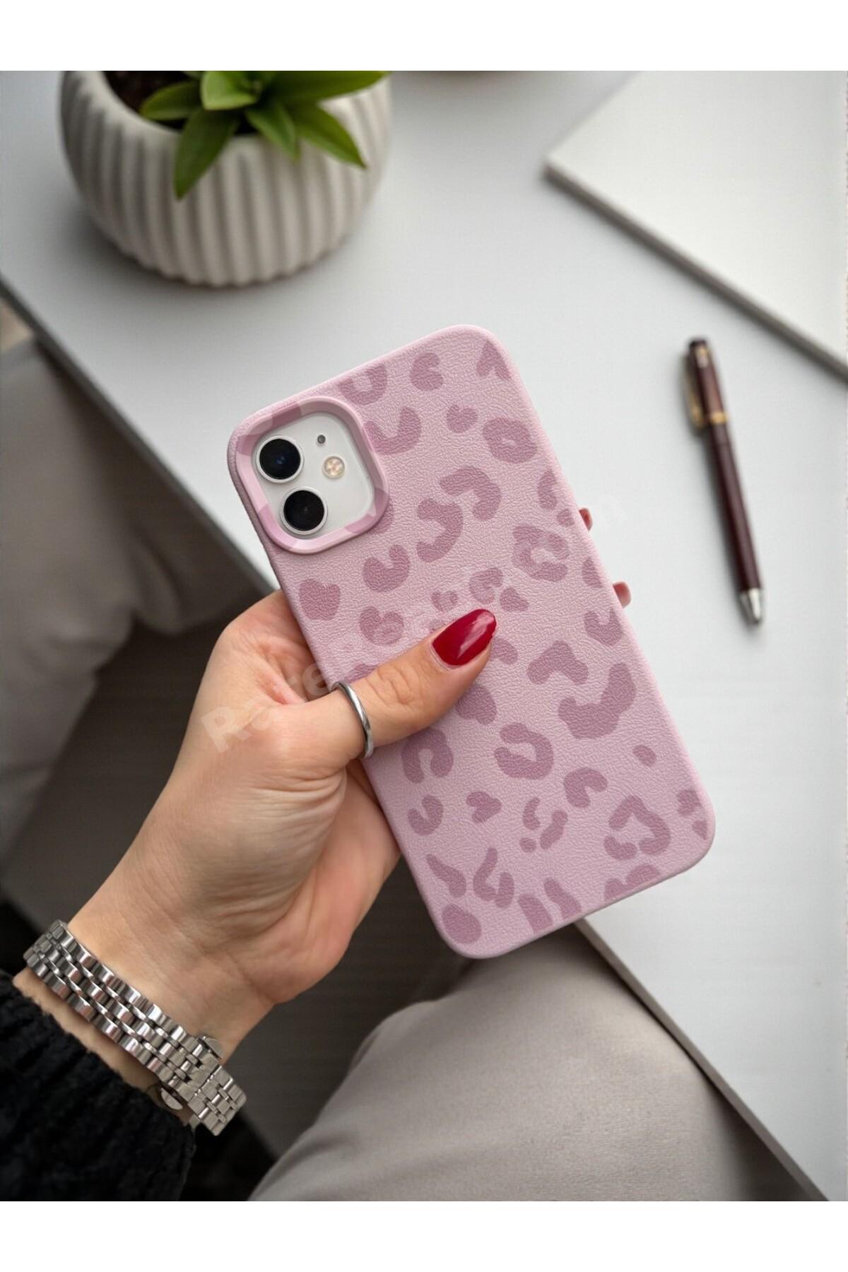 iPhone 11 Uyumlu Pembe Leopar Desenli İnce Yumuşak Silikon Kılıf