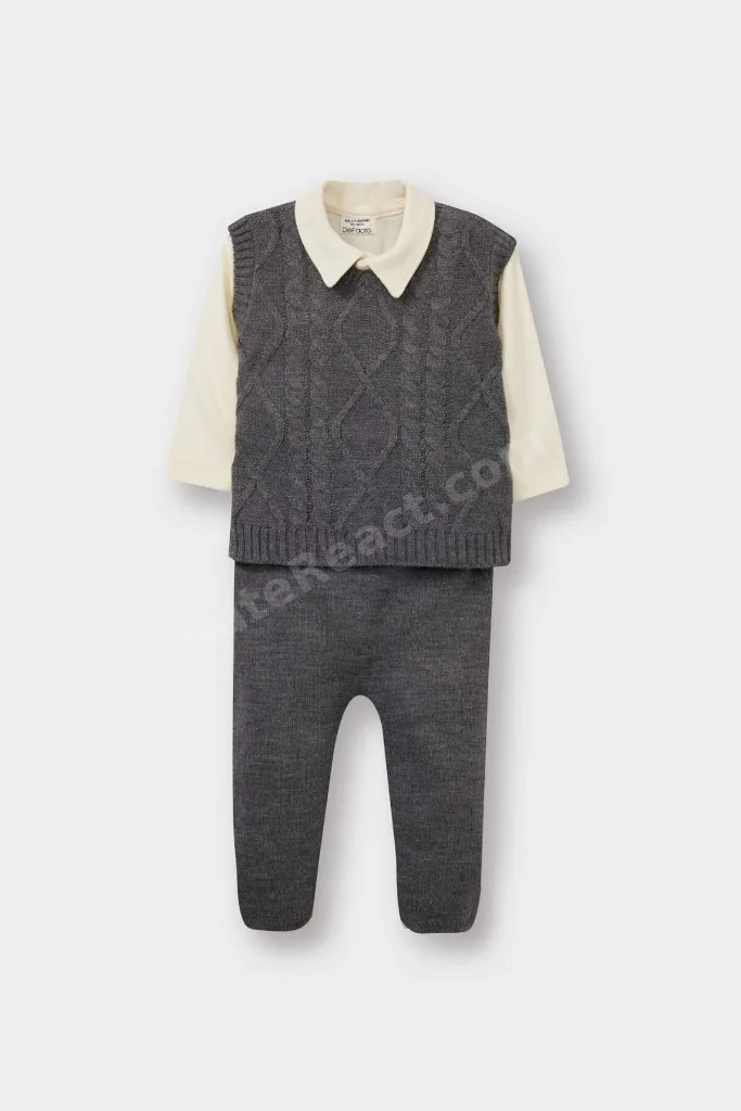 3'lü Takım Triko Yelek Uzun Kollu Çıtçıtlı Body Pantolon Erkek Bebek C9597A524AU